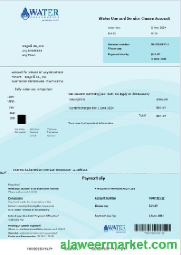Australia Water Corporation WA business utility bill word and pdf. doc